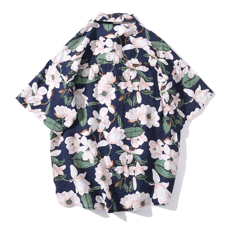 Summer Hip Hop Tops Korean Full Flowers Print Yellow Shirt Fashion Holiday Casual Mens Short Sleeve Hawaiian Shirts | Vimost Shop.