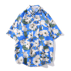 Summer Hip Hop Tops Korean Full Flowers Print Yellow Shirt Fashion Holiday Casual Mens Short Sleeve Hawaiian Shirts | Vimost Shop.