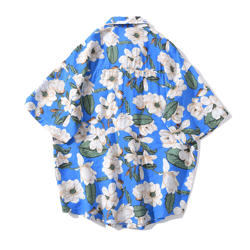 Summer Hip Hop Tops Korean Full Flowers Print Yellow Shirt Fashion Holiday Casual Mens Short Sleeve Hawaiian Shirts | Vimost Shop.