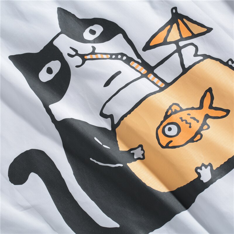 Japanese Style Cat Print White Shirts Mens Casual Short Sleeve Shirt Male Fashion Cotton Shirts Tops Clothing | Vimost Shop.