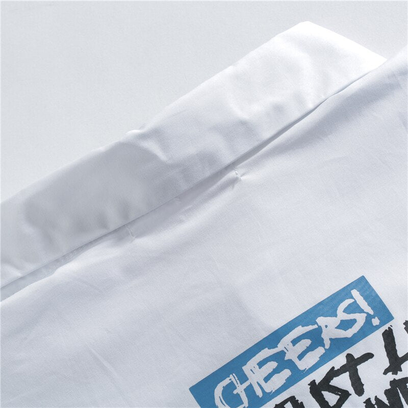 Japanese Style Cat Print White Shirts Mens Casual Short Sleeve Shirt Male Fashion Cotton Shirts Tops Clothing | Vimost Shop.