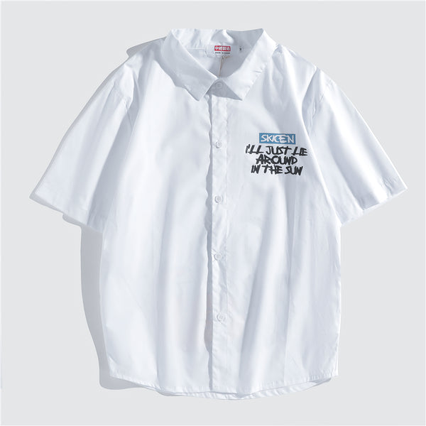Japanese Style Cat Print White Shirts Mens Casual Short Sleeve Shirt Male Fashion Cotton Shirts Tops Clothing | Vimost Shop.