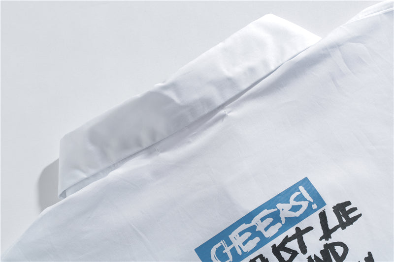 Japanese Style Cat Print White Shirts Mens Casual Short Sleeve Shirt Male Fashion Cotton Shirts Tops Clothing | Vimost Shop.