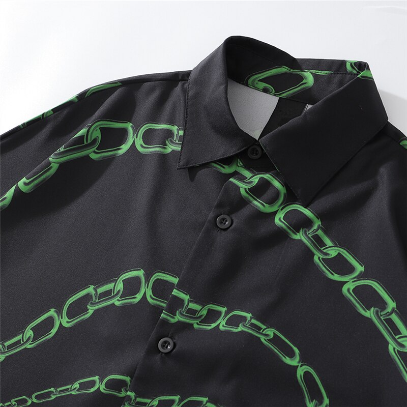 New Designer Iron Chain Print Short Sleeve Cool Shirt Summer Men Casual Hip Hop Streetwear Oversized Black Shirt | Vimost Shop.