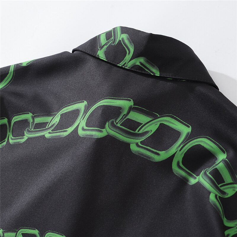 New Designer Iron Chain Print Short Sleeve Cool Shirt Summer Men Casual Hip Hop Streetwear Oversized Black Shirt | Vimost Shop.