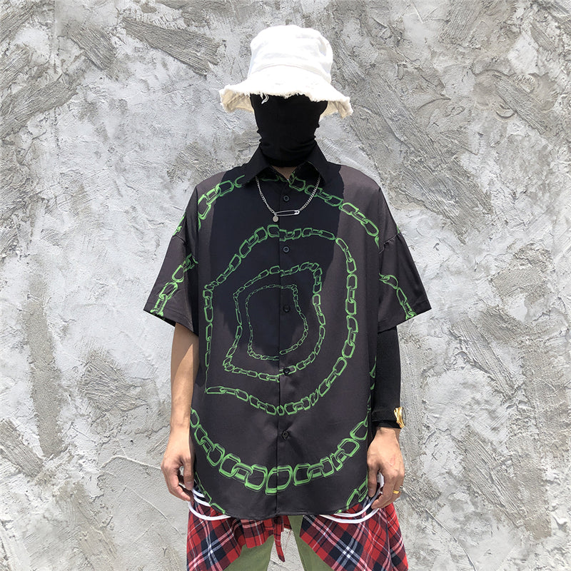 New Designer Iron Chain Print Short Sleeve Cool Shirt Summer Men Casual Hip Hop Streetwear Oversized Black Shirt | Vimost Shop.