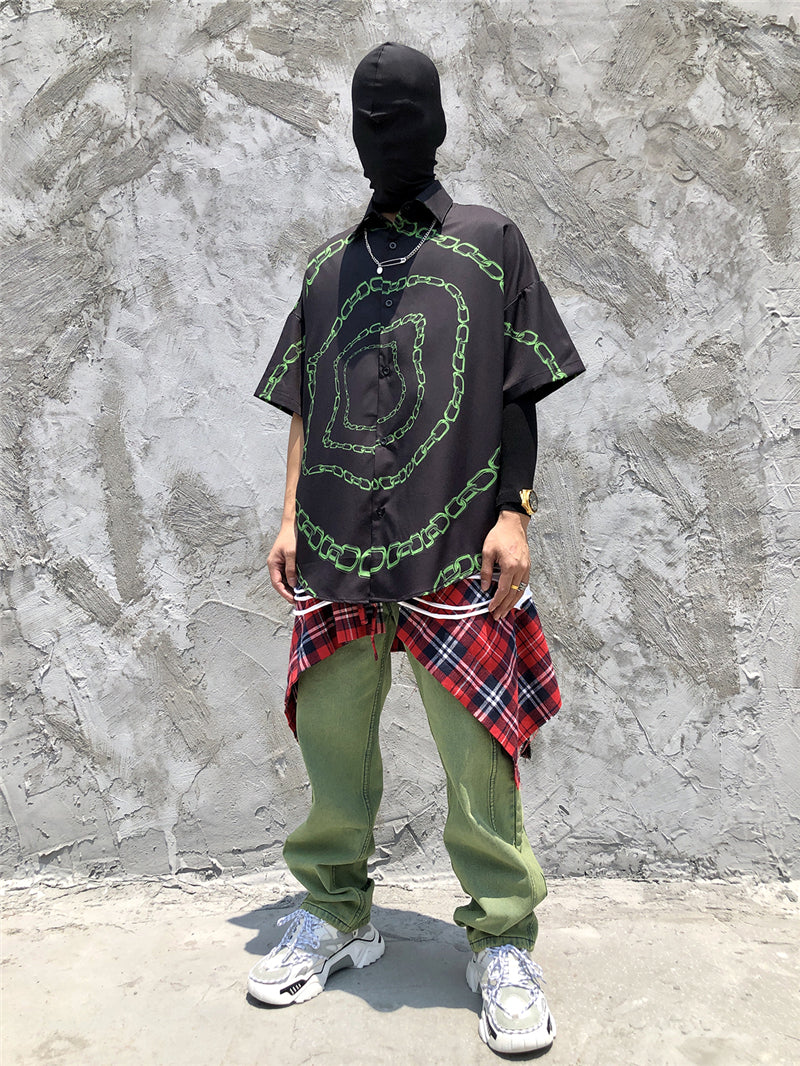 New Designer Iron Chain Print Short Sleeve Cool Shirt Summer Men Casual Hip Hop Streetwear Oversized Black Shirt | Vimost Shop.