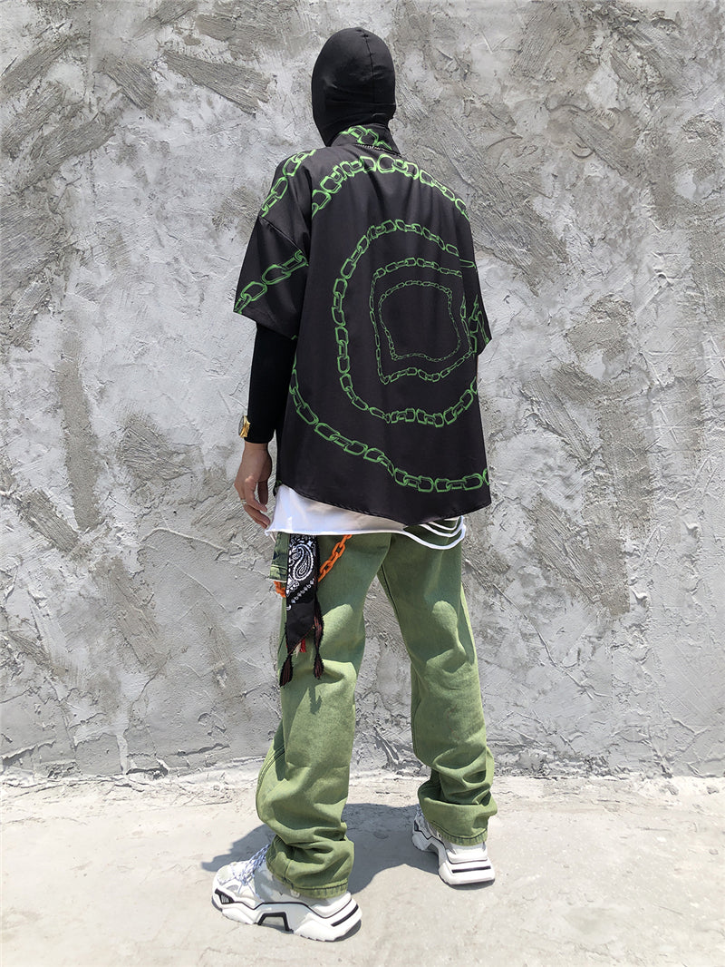New Designer Iron Chain Print Short Sleeve Cool Shirt Summer Men Casual Hip Hop Streetwear Oversized Black Shirt | Vimost Shop.