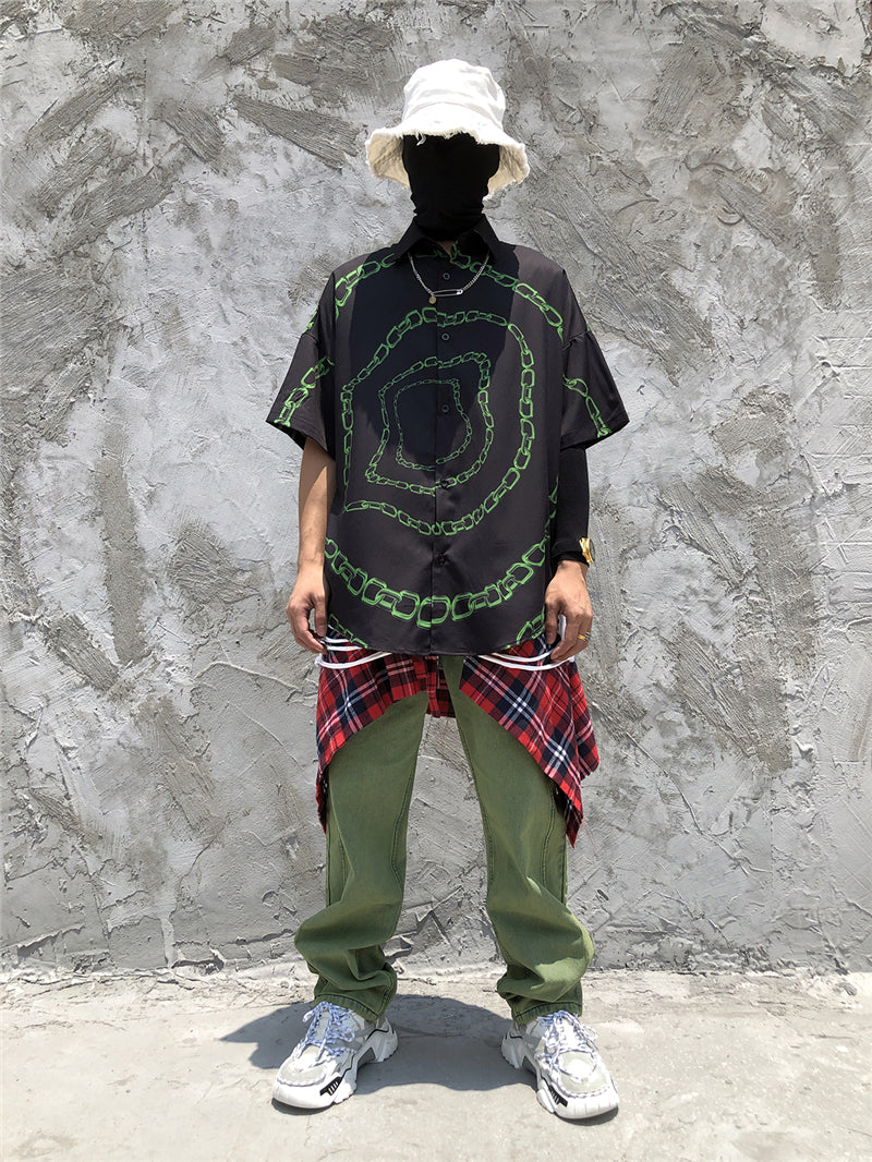 New Designer Iron Chain Print Short Sleeve Cool Shirt Summer Men Casual Hip Hop Streetwear Oversized Black Shirt | Vimost Shop.