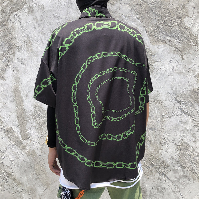 New Designer Iron Chain Print Short Sleeve Cool Shirt Summer Men Casual Hip Hop Streetwear Oversized Black Shirt | Vimost Shop.