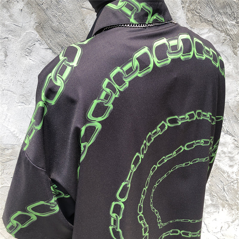 New Designer Iron Chain Print Short Sleeve Cool Shirt Summer Men Casual Hip Hop Streetwear Oversized Black Shirt | Vimost Shop.