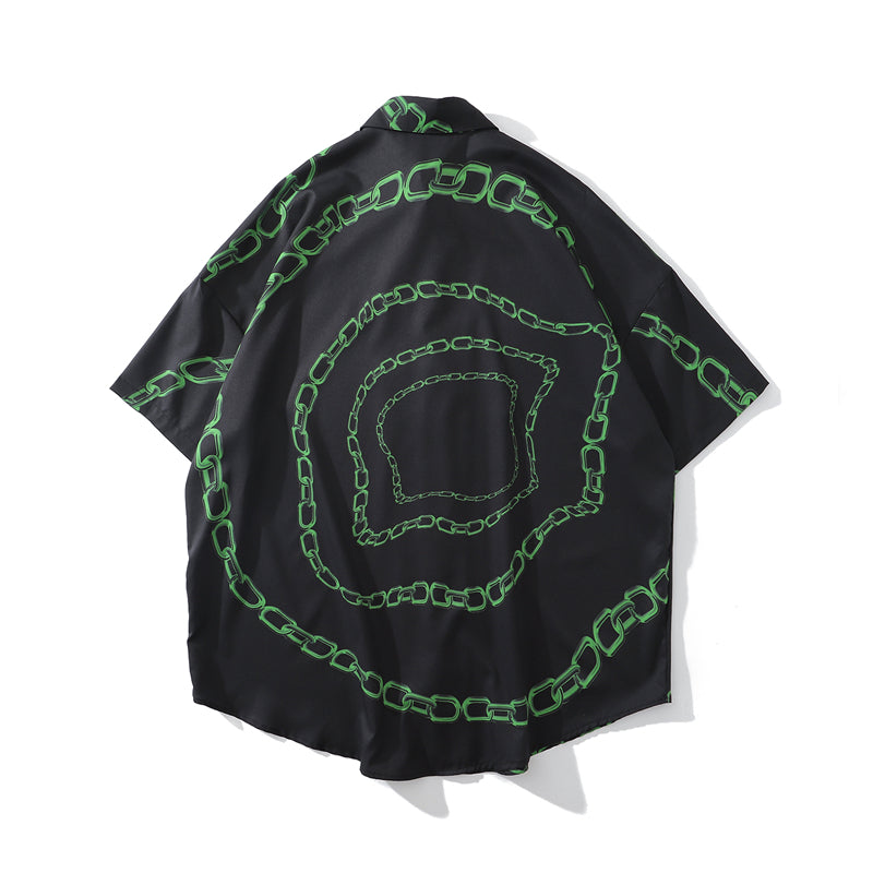 New Designer Iron Chain Print Short Sleeve Cool Shirt Summer Men Casual Hip Hop Streetwear Oversized Black Shirt | Vimost Shop.