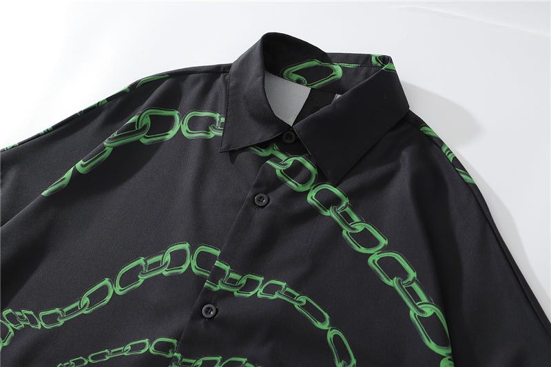 New Designer Iron Chain Print Short Sleeve Cool Shirt Summer Men Casual Hip Hop Streetwear Oversized Black Shirt | Vimost Shop.