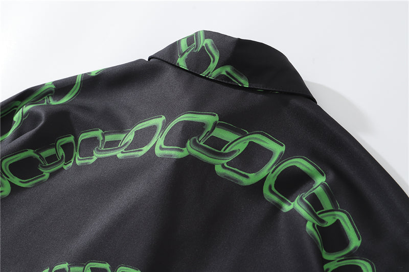 New Designer Iron Chain Print Short Sleeve Cool Shirt Summer Men Casual Hip Hop Streetwear Oversized Black Shirt | Vimost Shop.
