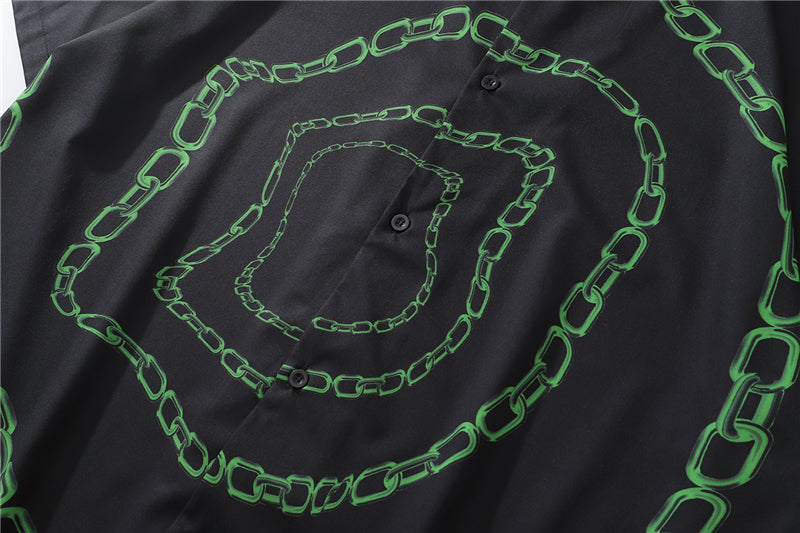 New Designer Iron Chain Print Short Sleeve Cool Shirt Summer Men Casual Hip Hop Streetwear Oversized Black Shirt | Vimost Shop.
