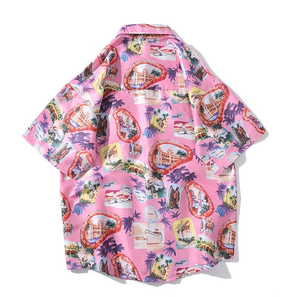 Summer Korean Flower Shirt Fashion Beach Holiday Pink Shirt Casual Mens Short Sleeve Hawaiian Shirts | Vimost Shop.