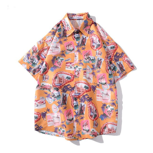 Summer Korean Flower Shirt Fashion Beach Holiday Pink Shirt Casual Mens Short Sleeve Hawaiian Shirts | Vimost Shop.