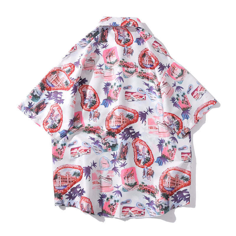 Summer Korean Flower Shirt Fashion Beach Holiday Pink Shirt Casual Mens Short Sleeve Hawaiian Shirts | Vimost Shop.