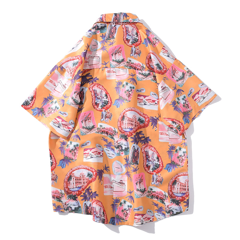 Summer Korean Flower Shirt Fashion Beach Holiday Pink Shirt Casual Mens Short Sleeve Hawaiian Shirts | Vimost Shop.