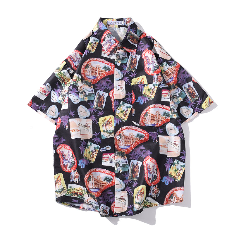 Summer Korean Flower Shirt Fashion Beach Holiday Pink Shirt Casual Mens Short Sleeve Hawaiian Shirts | Vimost Shop.