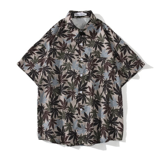 Hip Hop Shirts Men Women Leaves Print Hawaiian Trend Casual Streetwear Shirt Harajuku Short Sleeve Tops | Vimost Shop.