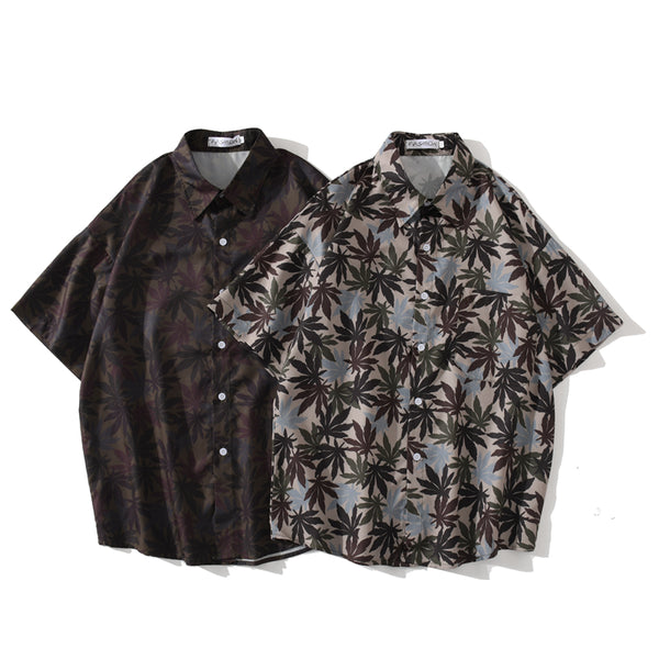 Hip Hop Shirts Men Women Leaves Print Hawaiian Trend Casual Streetwear Shirt Harajuku Short Sleeve Tops | Vimost Shop.