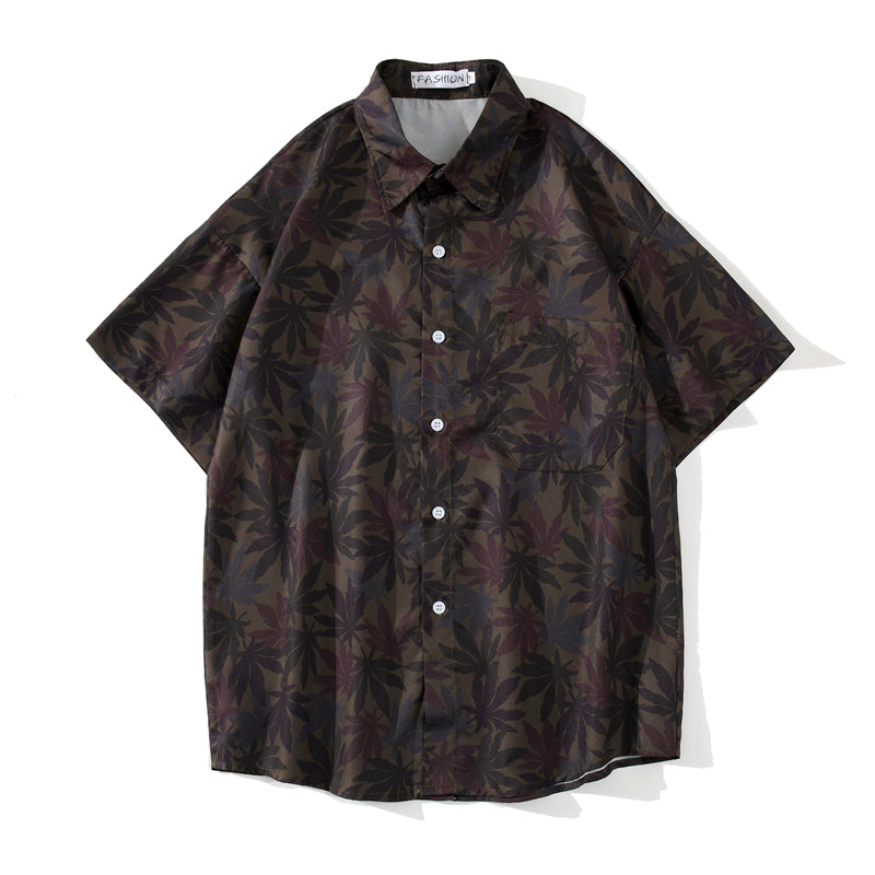Hip Hop Shirts Men Women Leaves Print Hawaiian Trend Casual Streetwear Shirt Harajuku Short Sleeve Tops | Vimost Shop.