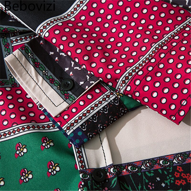 Geometry Print Shirts Color Block Patchwork Top Streetwear Mens Casual Hip Hop Long Sleeve Hawaiian Shirt | Vimost Shop.