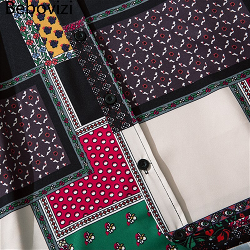 Geometry Print Shirts Color Block Patchwork Top Streetwear Mens Casual Hip Hop Long Sleeve Hawaiian Shirt | Vimost Shop.