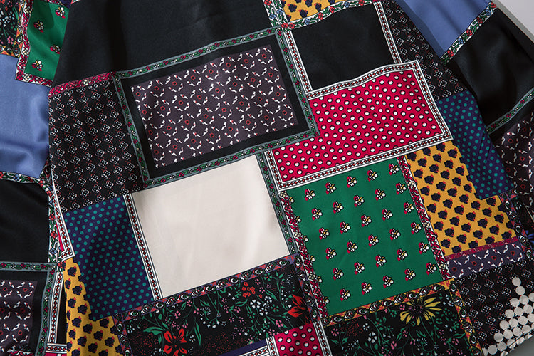 Geometry Print Shirts Color Block Patchwork Top Streetwear Mens Casual Hip Hop Long Sleeve Hawaiian Shirt | Vimost Shop.