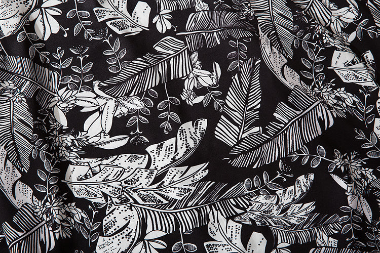 Leaves Print Floral Shirt Mens Casual Hip Hop Tops Black Long Sleeve Hawaiian Shirt Camisas Hombre | Vimost Shop.