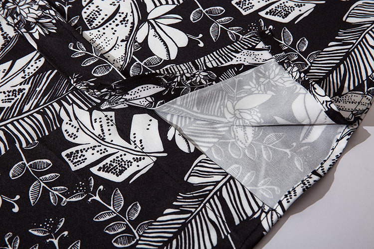 Leaves Print Floral Shirt Mens Casual Hip Hop Tops Black Long Sleeve Hawaiian Shirt Camisas Hombre | Vimost Shop.
