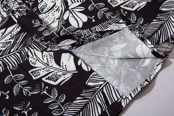 Leaves Print Floral Shirt Mens Casual Hip Hop Tops Black Long Sleeve Hawaiian Shirt Camisas Hombre | Vimost Shop.