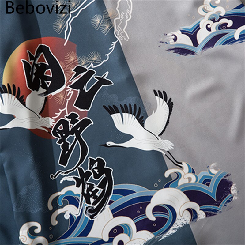 Japanese Style Print Color Block Patchwork Streetwear Shirts Mens Casual Chinese Words Long Sleeve Shirt Camisas Tops | Vimost Shop.