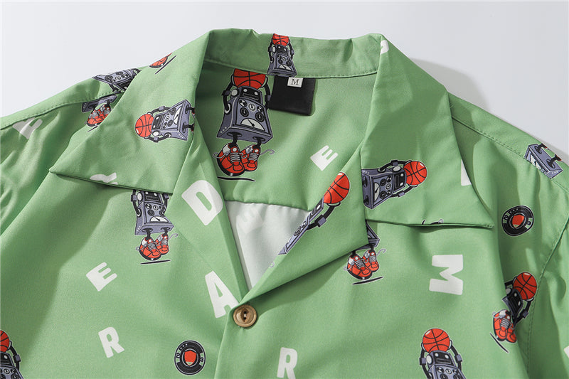 Hip Hop Print Holiday Shirts Short Sleeve Summer Beach Streetwear Green Hawaiian Shirts Men Casual Harajuku Aloha Shirt | Vimost Shop.