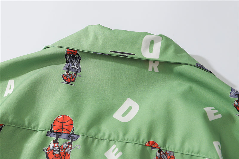 Hip Hop Print Holiday Shirts Short Sleeve Summer Beach Streetwear Green Hawaiian Shirts Men Casual Harajuku Aloha Shirt | Vimost Shop.