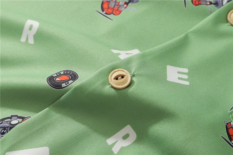 Hip Hop Print Holiday Shirts Short Sleeve Summer Beach Streetwear Green Hawaiian Shirts Men Casual Harajuku Aloha Shirt | Vimost Shop.