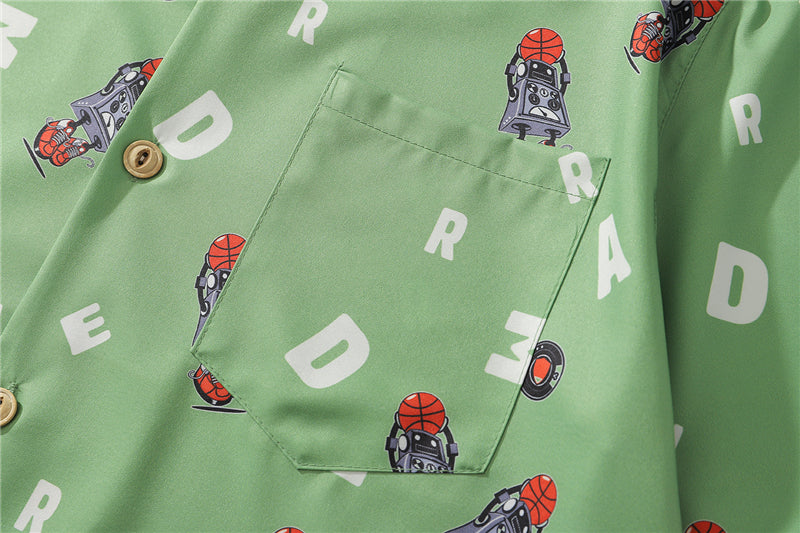 Hip Hop Print Holiday Shirts Short Sleeve Summer Beach Streetwear Green Hawaiian Shirts Men Casual Harajuku Aloha Shirt | Vimost Shop.