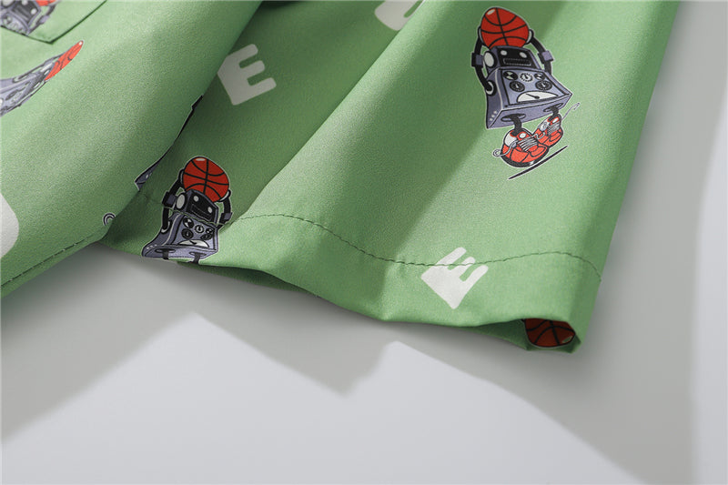 Hip Hop Print Holiday Shirts Short Sleeve Summer Beach Streetwear Green Hawaiian Shirts Men Casual Harajuku Aloha Shirt | Vimost Shop.