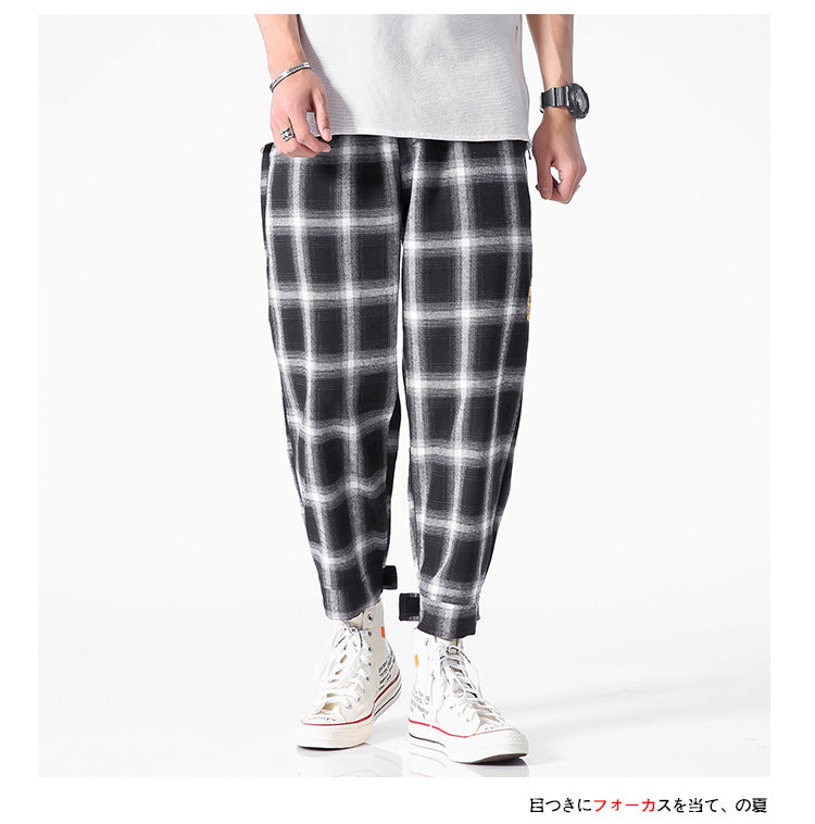 Men's  Joggers  Plaid Pants Man Black Cotton Comfortable Pant Summer Casual Streetwear Loose Trouser Japanese Trendy Sweatpants | Vimost Shop.