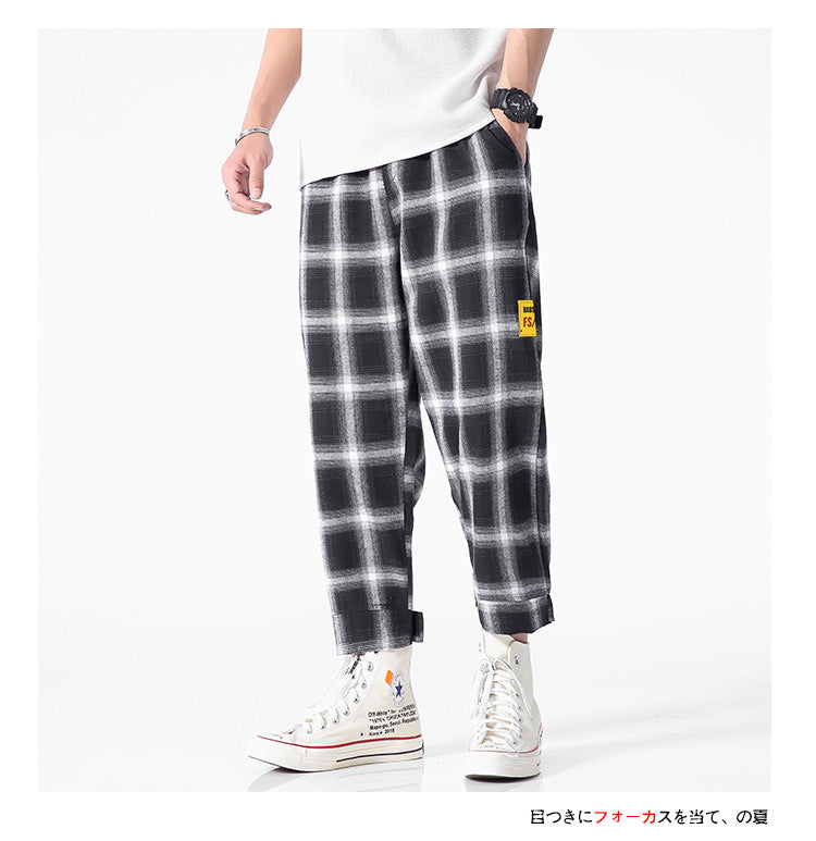 Men's  Joggers  Plaid Pants Man Black Cotton Comfortable Pant Summer Casual Streetwear Loose Trouser Japanese Trendy Sweatpants | Vimost Shop.