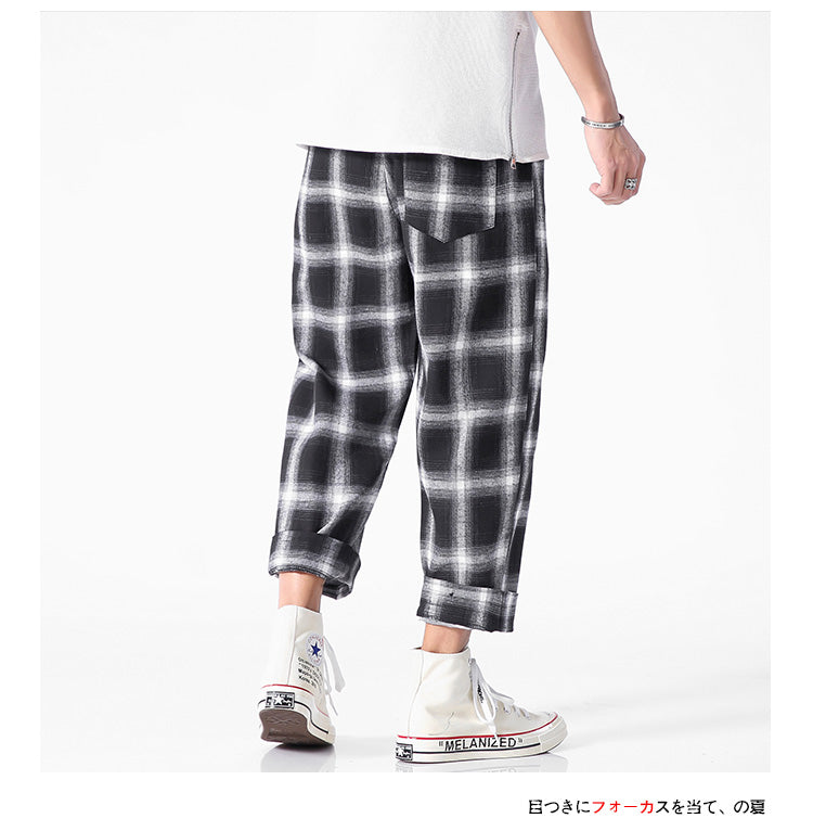 Men's  Joggers  Plaid Pants Man Black Cotton Comfortable Pant Summer Casual Streetwear Loose Trouser Japanese Trendy Sweatpants | Vimost Shop.