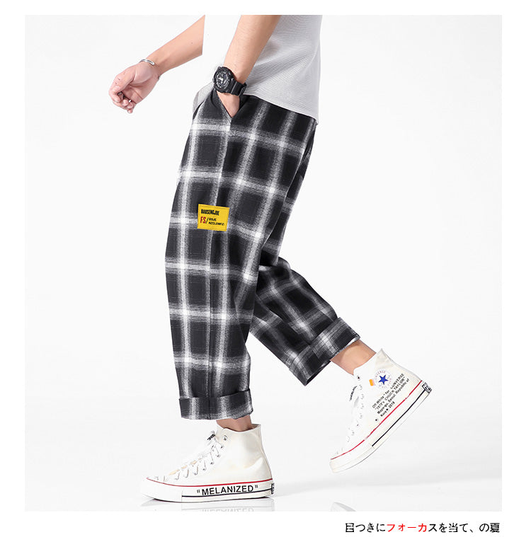 Men's  Joggers  Plaid Pants Man Black Cotton Comfortable Pant Summer Casual Streetwear Loose Trouser Japanese Trendy Sweatpants | Vimost Shop.