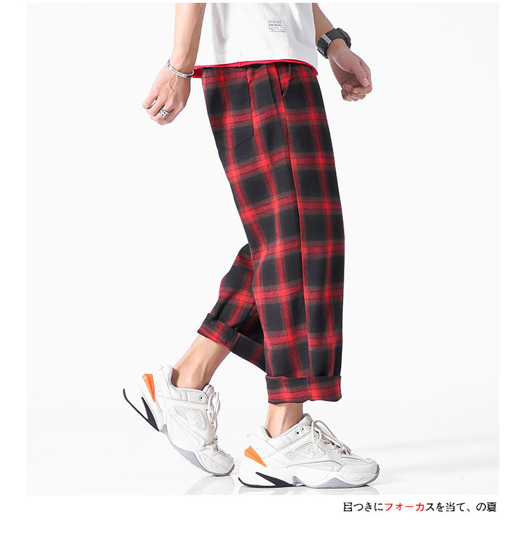 Men's  Joggers  Plaid Pants Man Black Cotton Comfortable Pant Summer Casual Streetwear Loose Trouser Japanese Trendy Sweatpants | Vimost Shop.