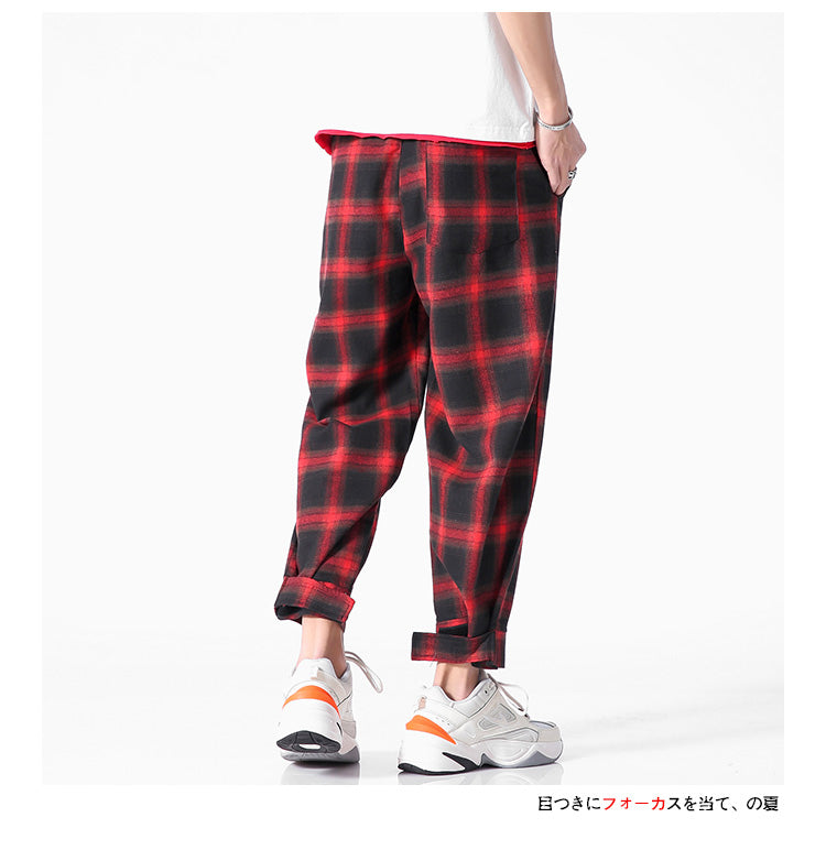 Men's  Joggers  Plaid Pants Man Black Cotton Comfortable Pant Summer Casual Streetwear Loose Trouser Japanese Trendy Sweatpants | Vimost Shop.