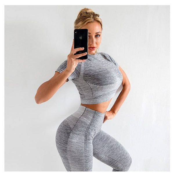 Autumn Yoga set Women Gym Clothes Seamless Fitness Sportswear Tracksuit Short Sleeve Top Leggings Pants Workout Clothing Outfits | Vimost Shop.