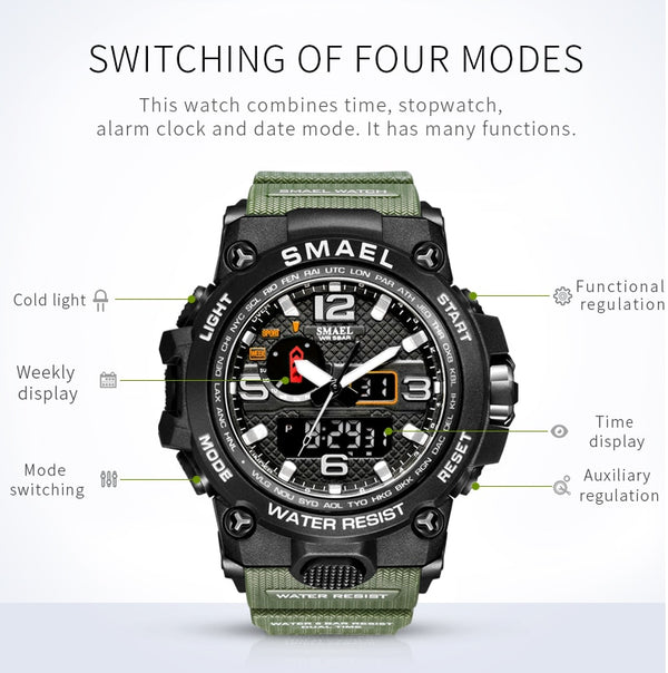 Men Military Watch 50m Waterproof Wristwatch LED Quartz Clock Sport Watch Male relogios masculino Sport Watch Men S Shock | Vimost Shop.