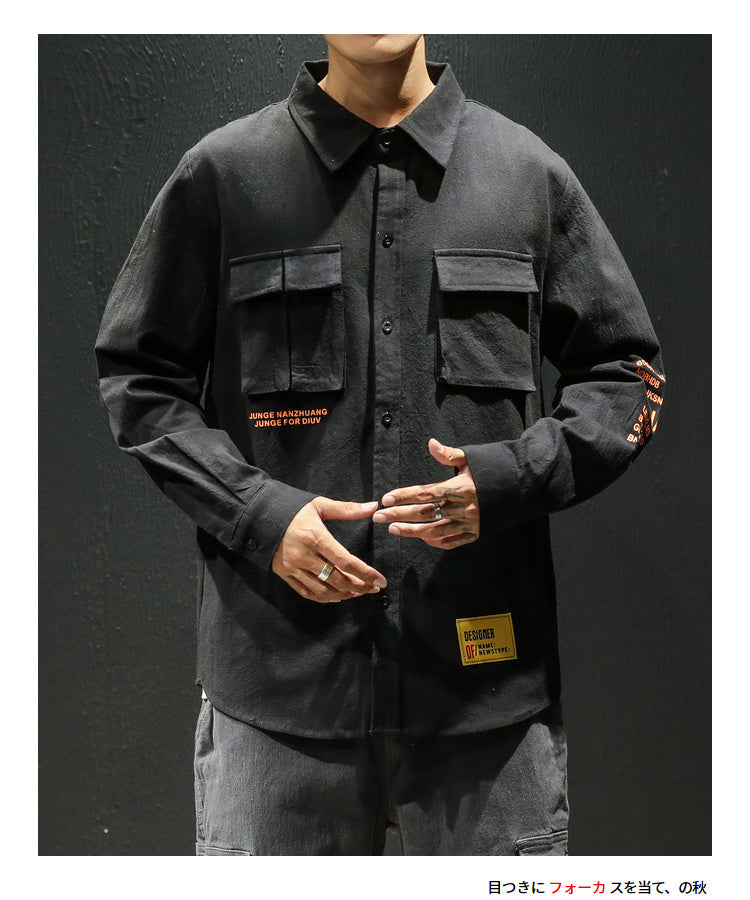 White Cotton Cargo Shirt Men Autumn Fashions Streetwear Casual Tops Male Letter Print Long Sleeve Military PLUS SIZE Shirts 5XL | Vimost Shop.