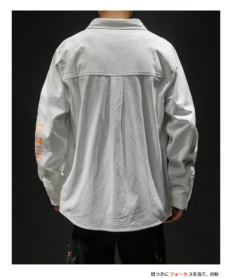 White Cotton Cargo Shirt Men Autumn Fashions Streetwear Casual Tops Male Letter Print Long Sleeve Military PLUS SIZE Shirts 5XL | Vimost Shop.