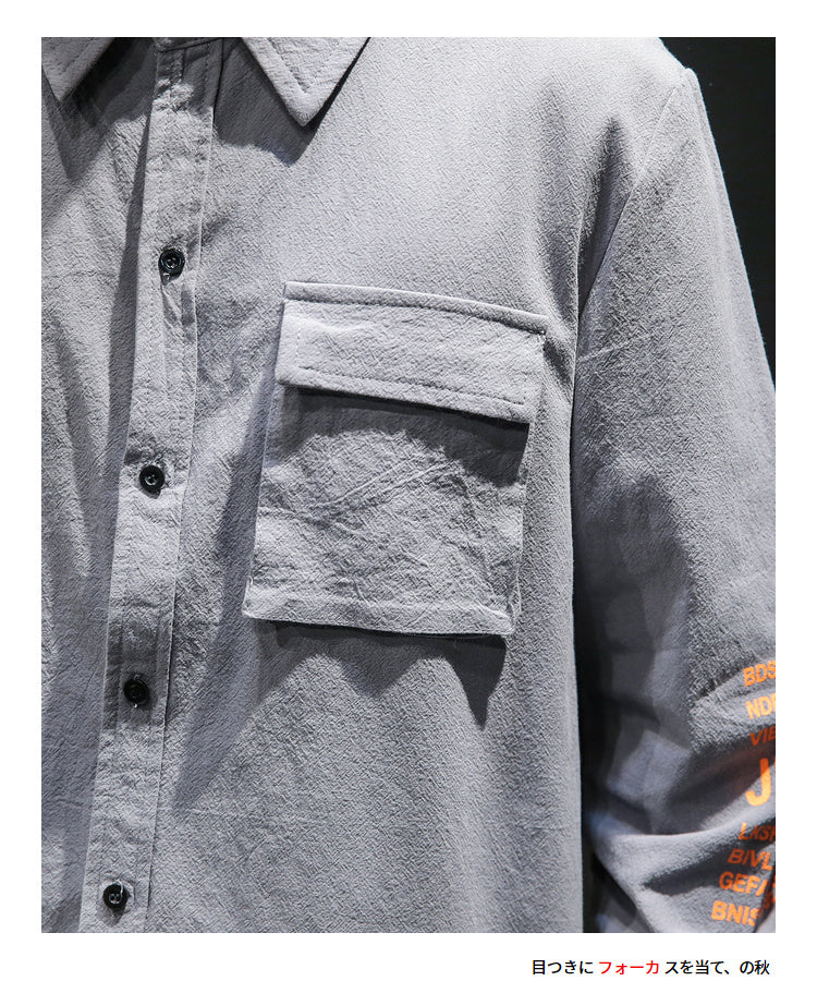 White Cotton Cargo Shirt Men Autumn Fashions Streetwear Casual Tops Male Letter Print Long Sleeve Military PLUS SIZE Shirts 5XL | Vimost Shop.